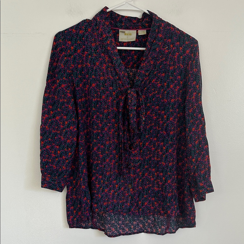 Maeve Anthropologie Purple and Blue Patterned Blouse